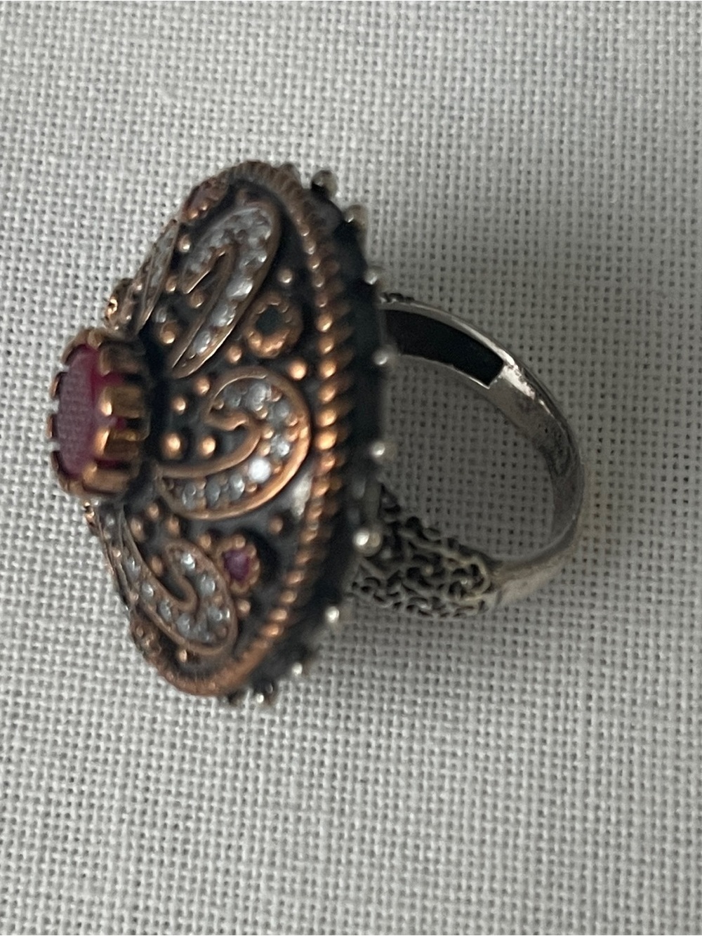 Vintage-Inspired Filigree Statement Ring with Ruby Accent - Women's Jewelry
